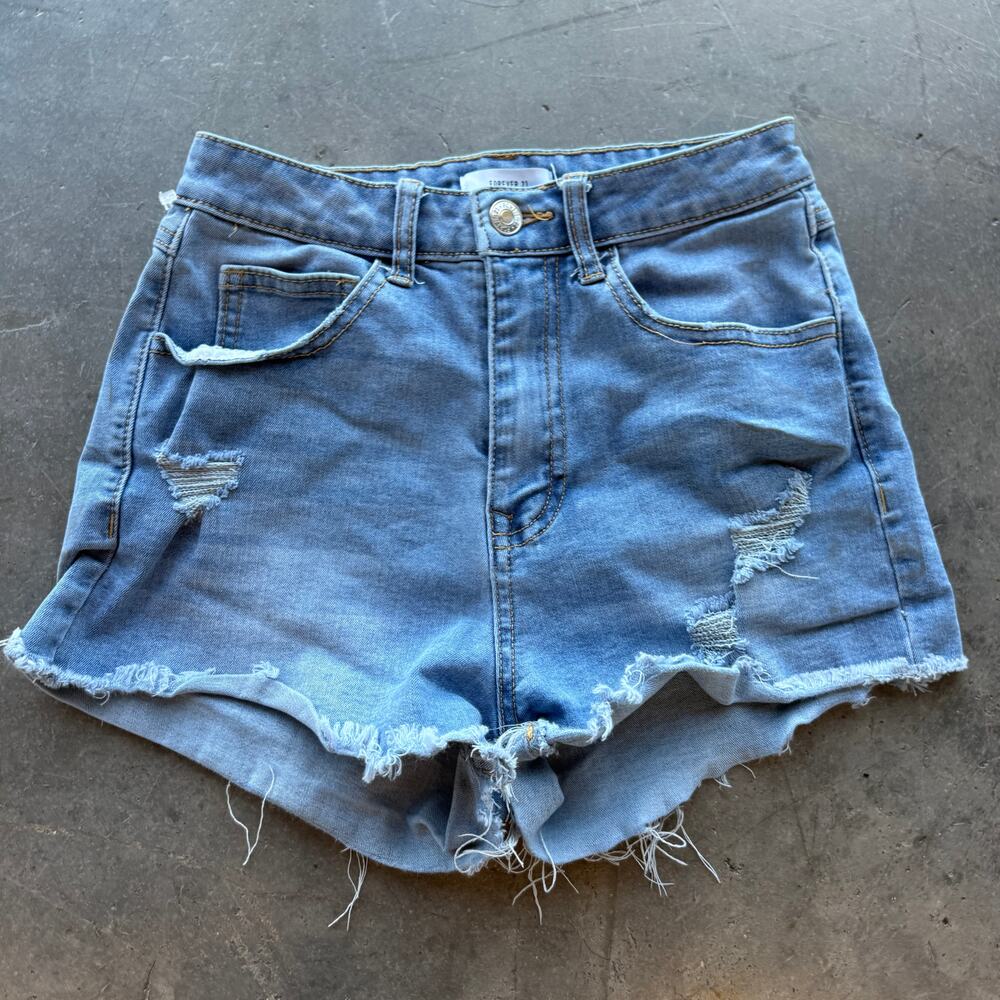 Vintage Y2k Forever 21 Frayed Cut Off High Waisted Denim Jean Shorts Women's 25